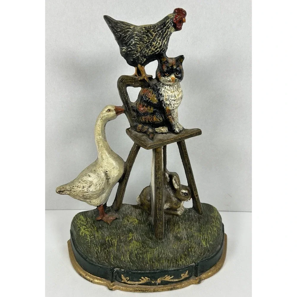 Farm Animals Cast Iron Doorstop Chicken Rabbit Goose Cat 11.5